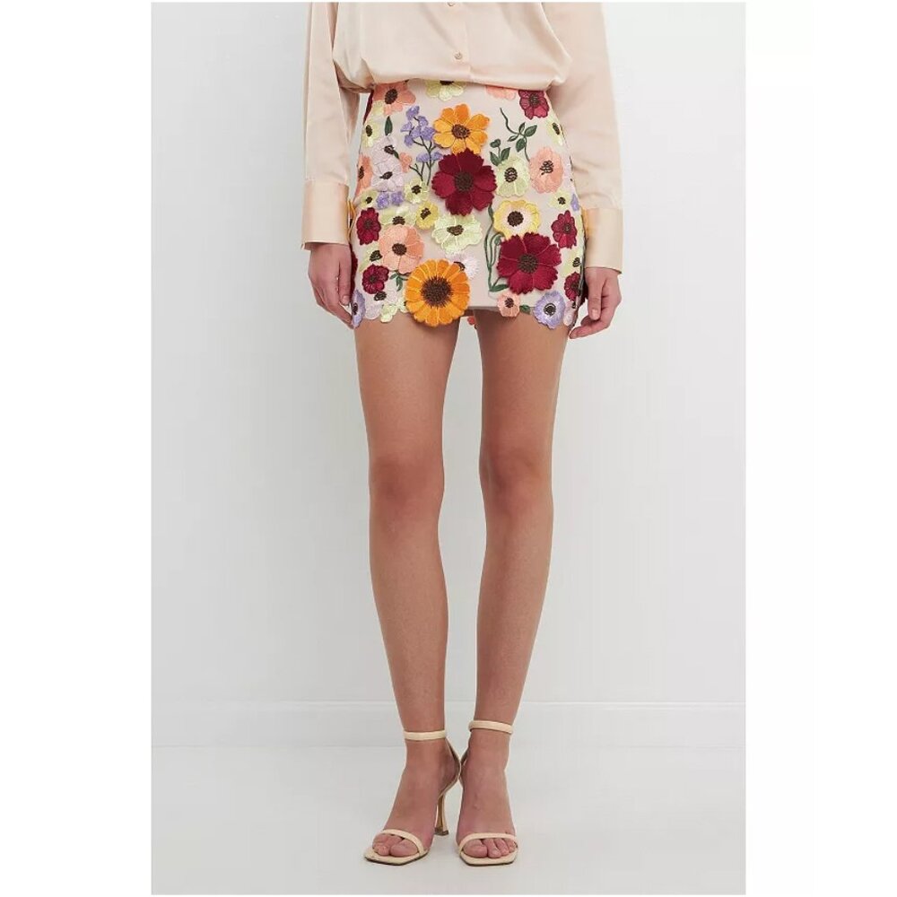 Endless Rose  | Floral Appliqué Embroidered Mini Skirt | NWT
